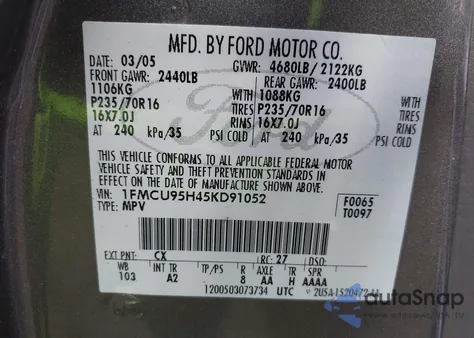 2005 Ford Escape Hybrid из США, поврежденный, VIN 1FMCU95H45KD91052